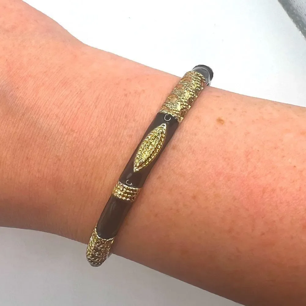 *3/$20* Detailed gold tone and black enamel bangle bracelet