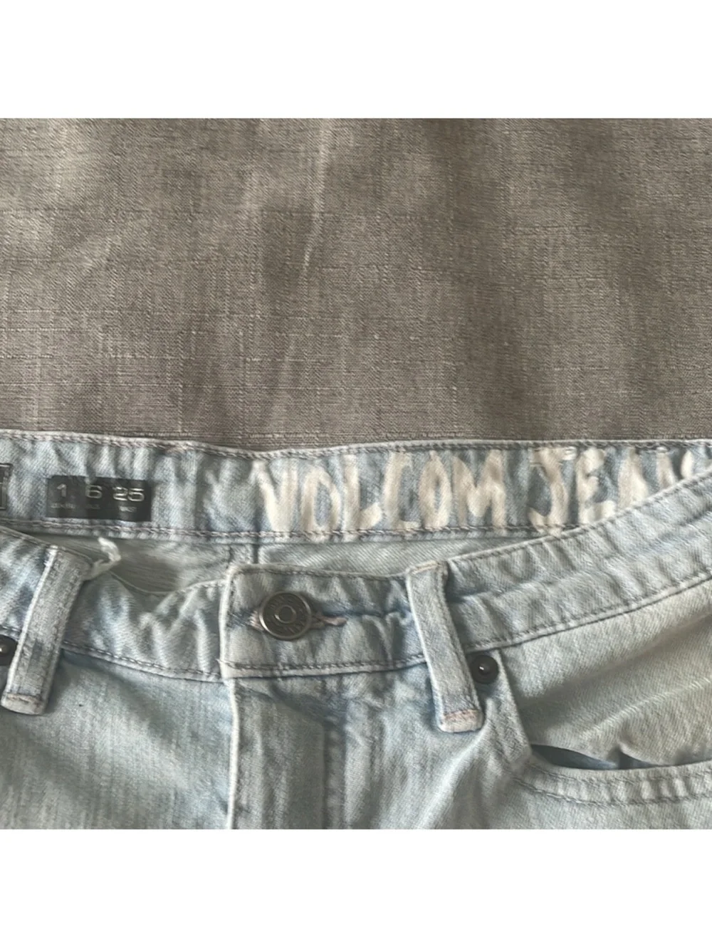 VOLCOM Light Blue Distressed Denim Shorts