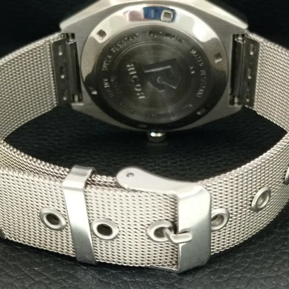 Vintage 1976 Ricoh Automatic Mens Silver Watch W/daydate & Patina accents