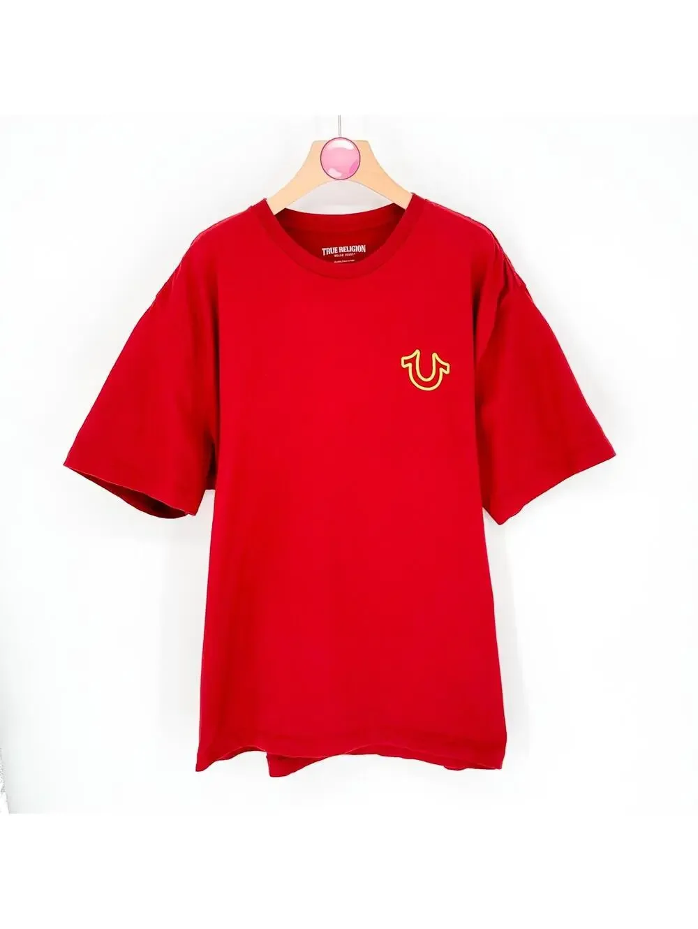 True Religion Solid T-Shirt Red Puff Logo Graphic Relaxed Fit Street Mens 2XL