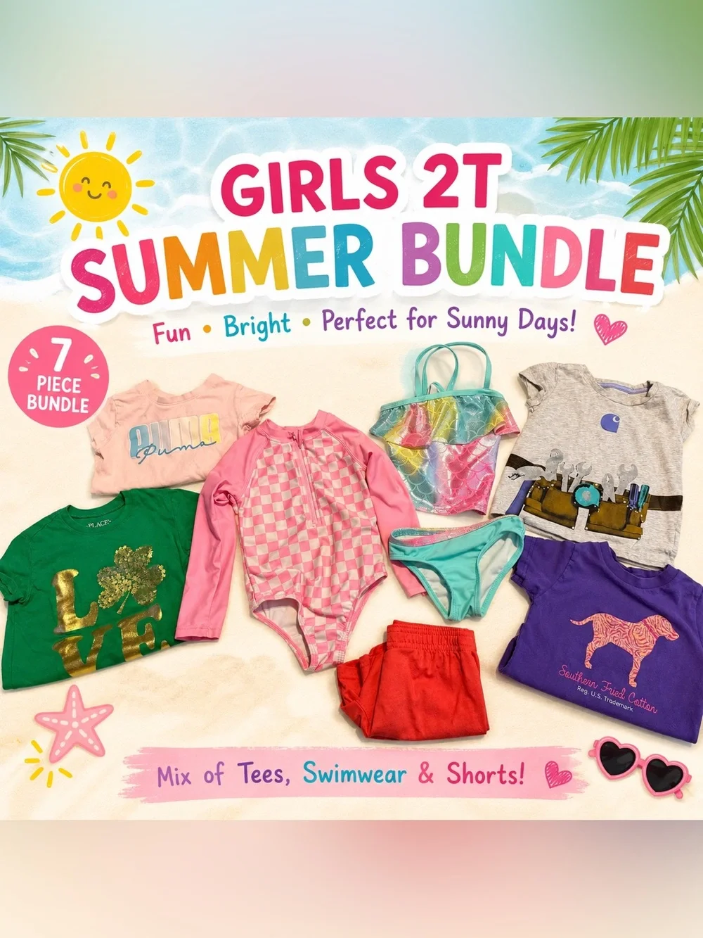 Girls 2T Puma Swimwear Graphic Tees Bundle 7 Pieces