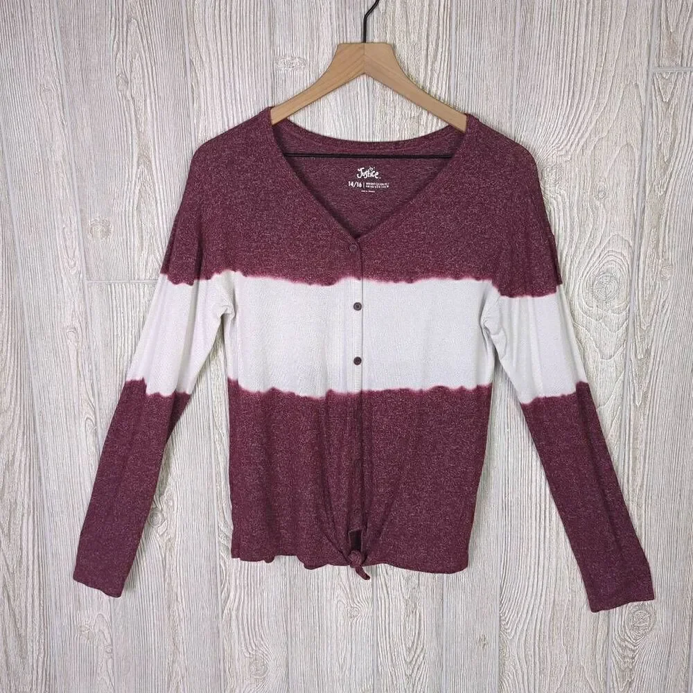 Justice Girls XL Striped Tie Dye Knotted Long Sleeve Shirt Top Purple White