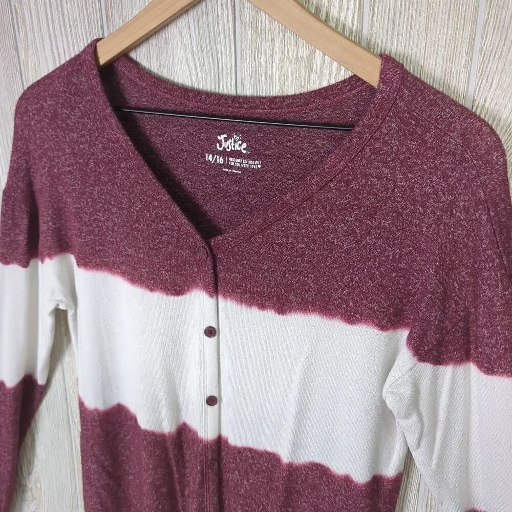 Justice Girls XL Striped Tie Dye Knotted Long Sleeve Shirt Top Purple White