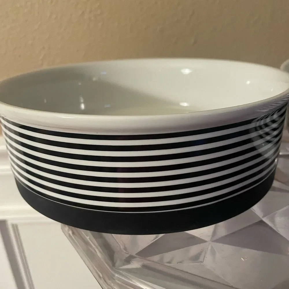 Bone Dry Classic Black and White Ceramic Sturdy Dog Bowls x 2