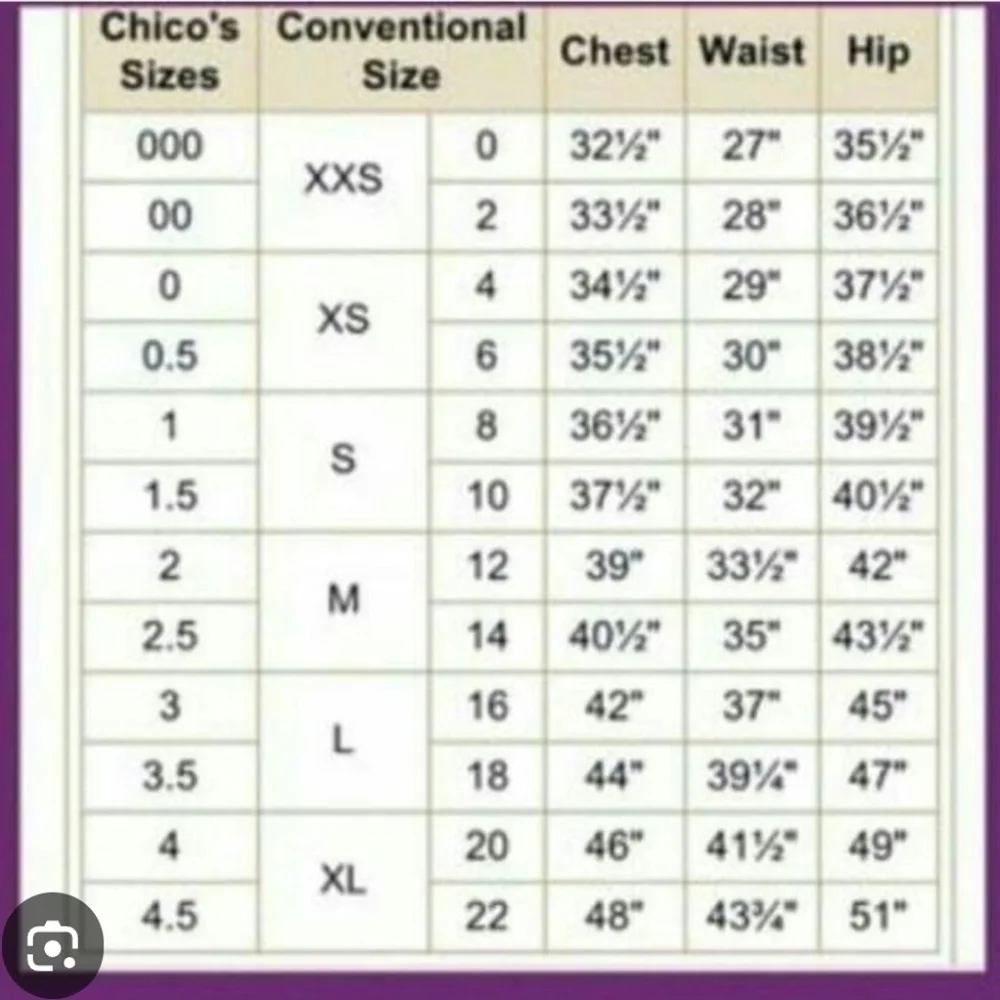 chicos size