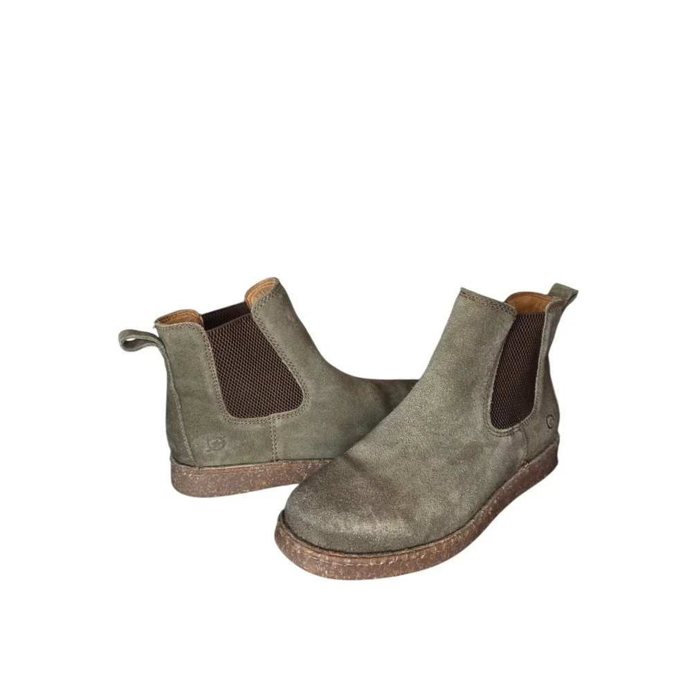 Born Brody Chelsea Boots Mens Olive Green Suede Slip On Ankle Boot 9M