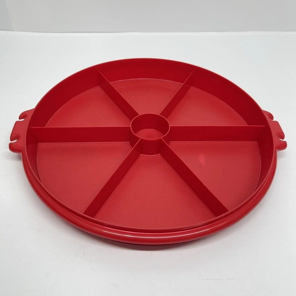 Tupperware 405 Red Divided Party Vegetable Relish Serving Tray & Lid No Handle