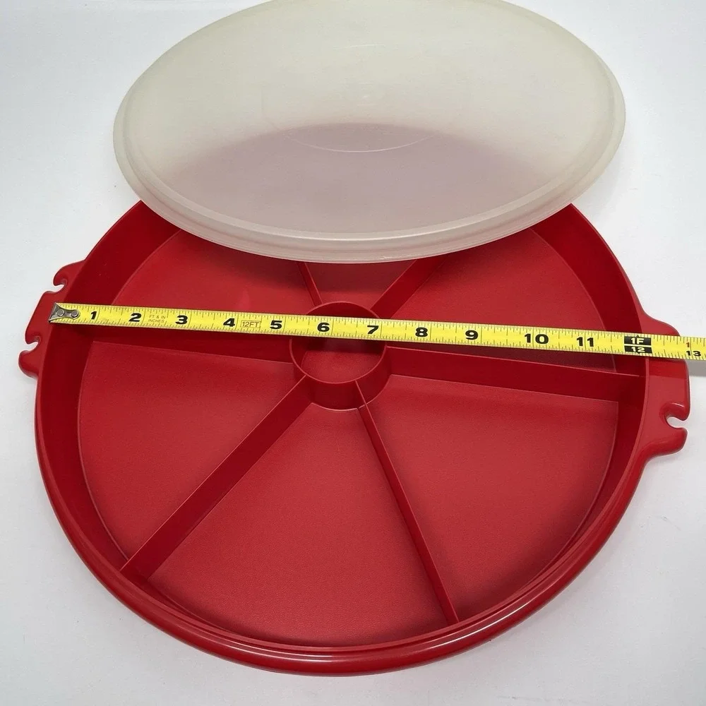 Tupperware 405 Red Divided Party Vegetable Relish Serving Tray & Lid No Handle