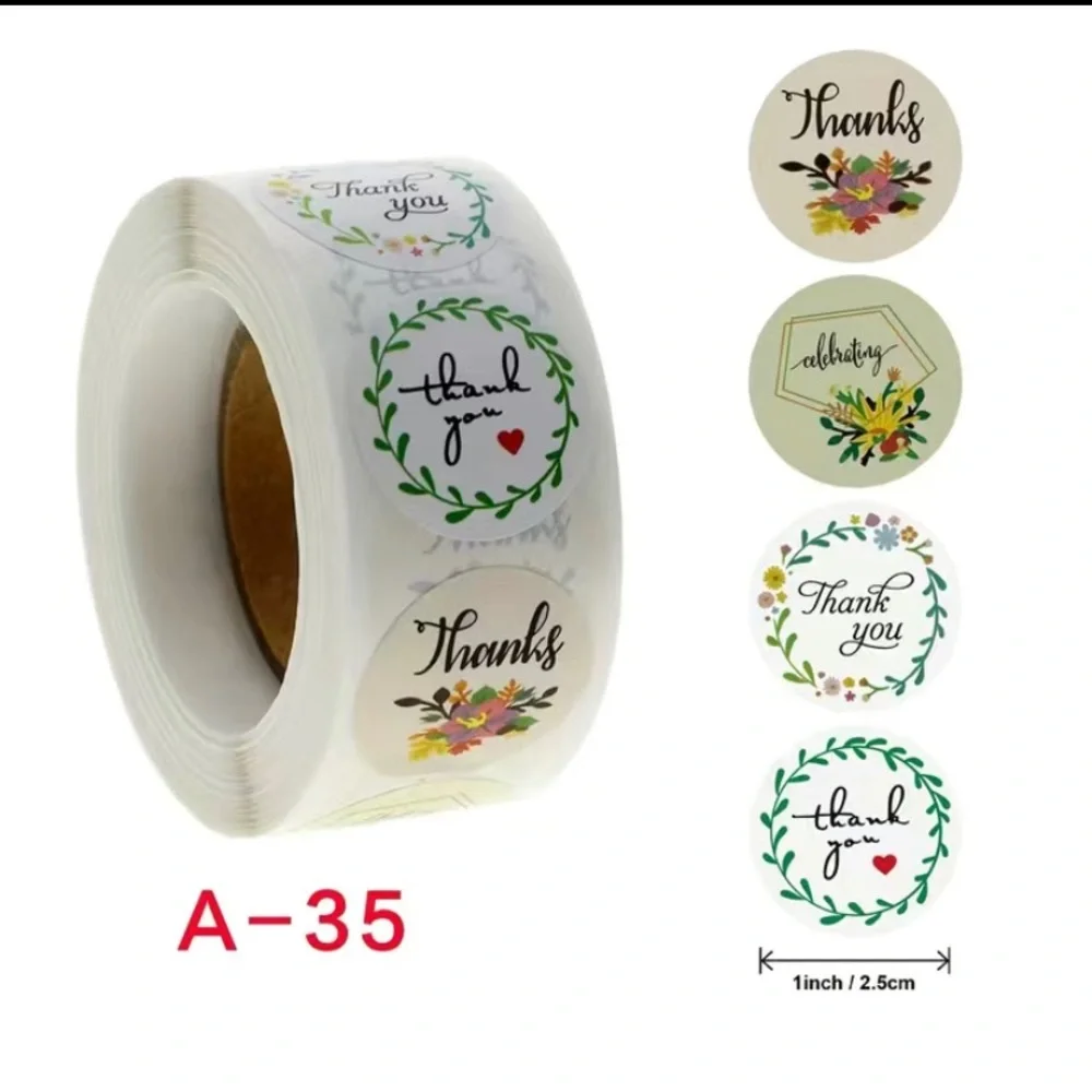 500‎ pcs literary flowers thank you roll stickers