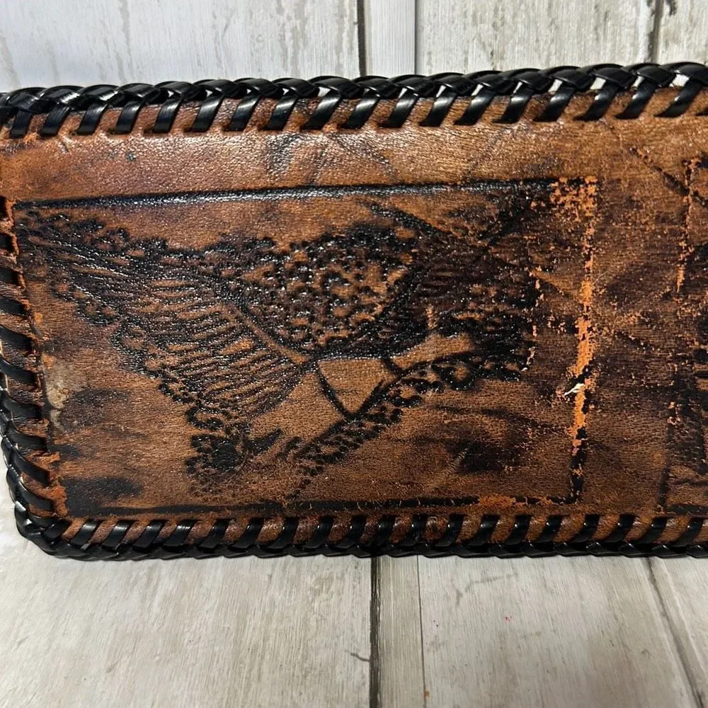 Vintage Leather Tooled Wallet / Bill‎ Fold Boat Design