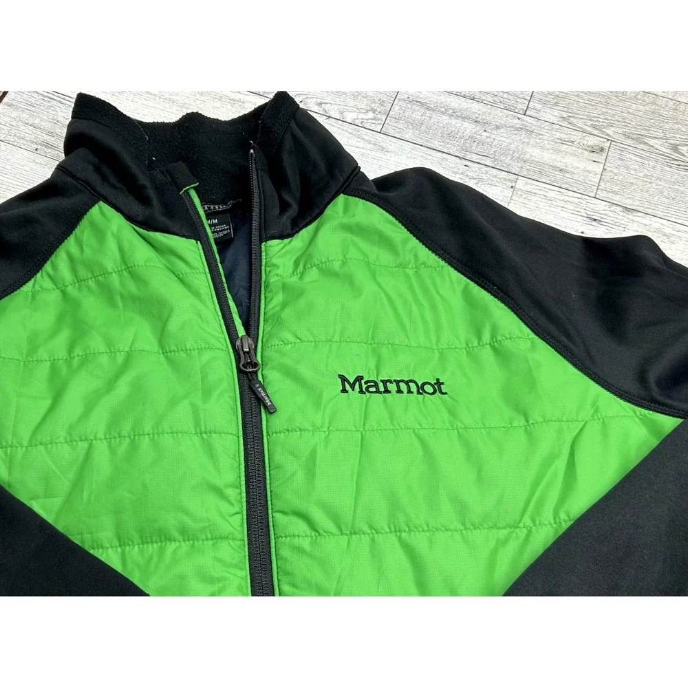 Marmot Mens‎ Jacket Size MEDIUM Green Black Full Zip Light Puffer Preppy Outdoor