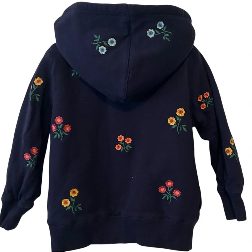 Mini Boden Kid's Navy Floral Embroidered Fleece‎ Lined Hoodie in Size 4-5Y