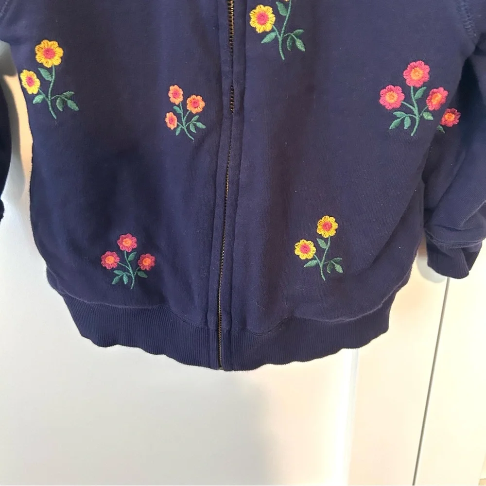 Mini Boden Kid's Navy Floral Embroidered Fleece‎ Lined Hoodie in Size 4-5Y