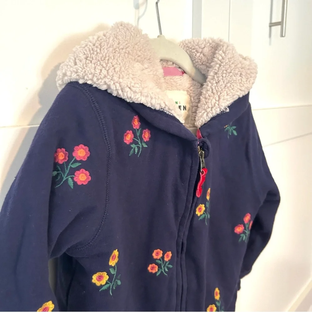 Mini Boden Kid's Navy Floral Embroidered Fleece‎ Lined Hoodie in Size 4-5Y