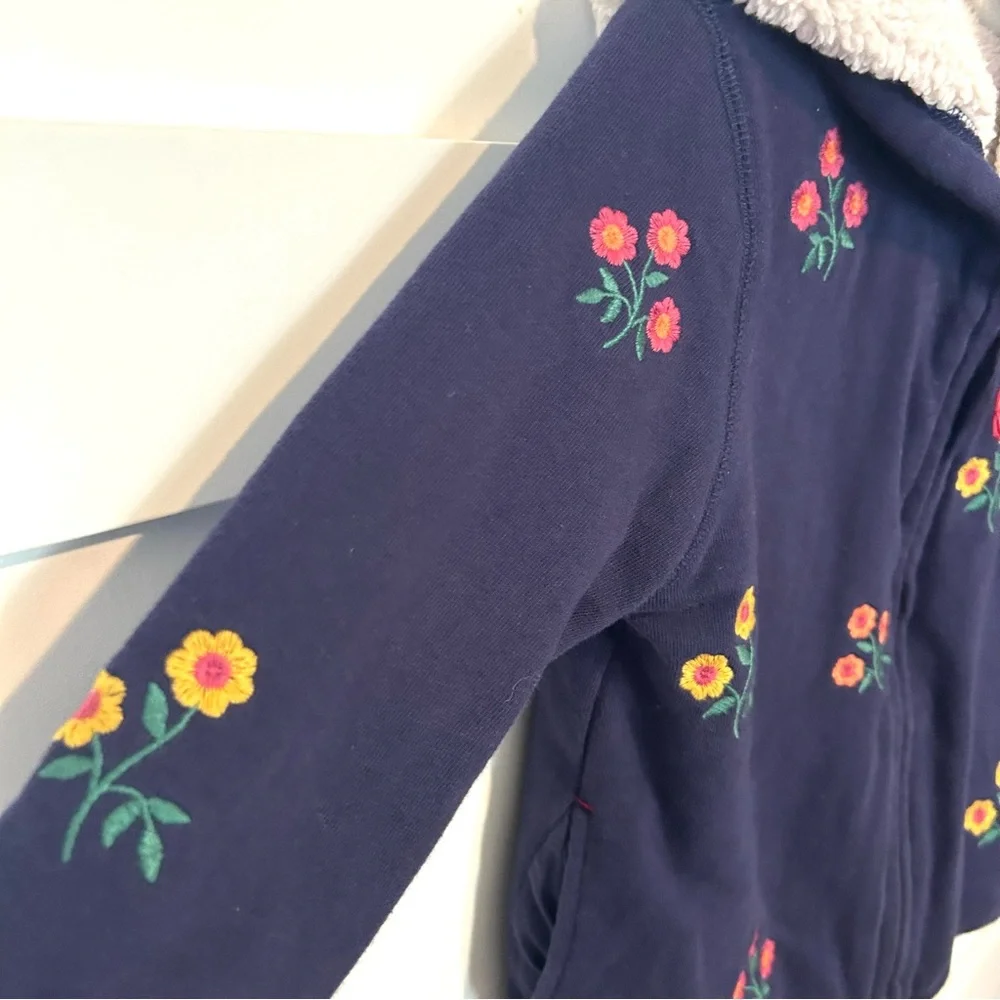 Mini Boden Kid's Navy Floral Embroidered Fleece‎ Lined Hoodie in Size 4-5Y
