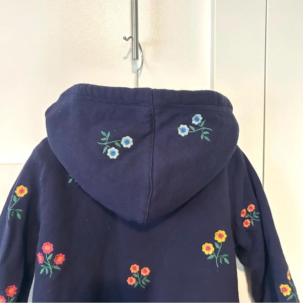 Mini Boden Kid's Navy Floral Embroidered Fleece‎ Lined Hoodie in Size 4-5Y
