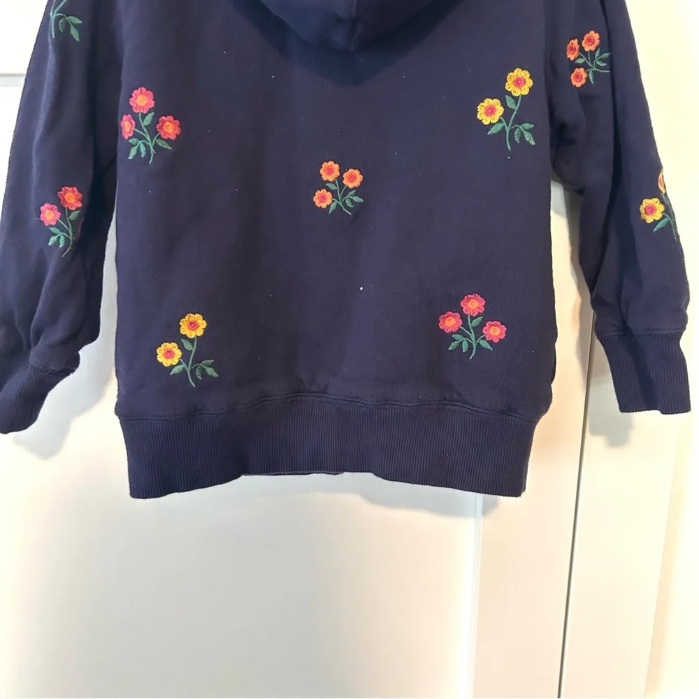 Mini Boden Kid's Navy Floral Embroidered Fleece‎ Lined Hoodie in Size 4-5Y