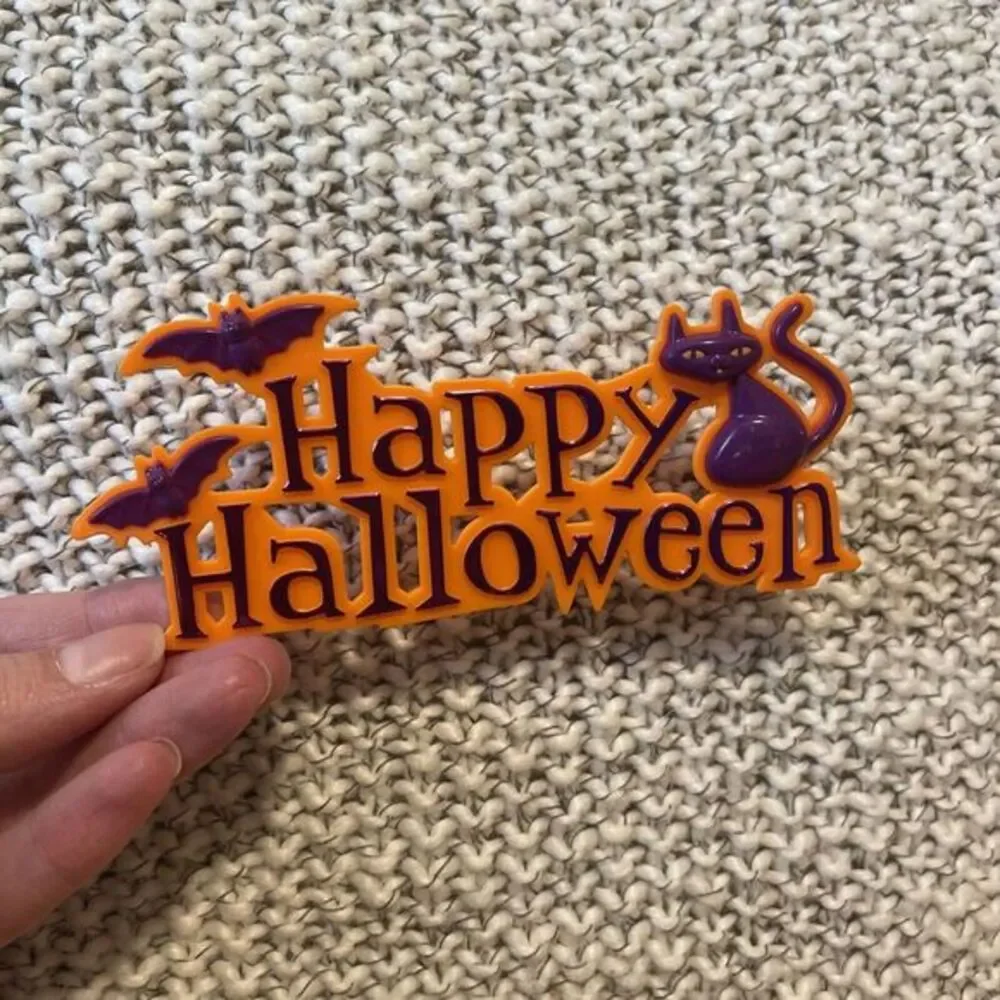 Vintage 3D Happy Halloween Black Cat Bats Halloween Cake Topper Hard‎ Plastic
