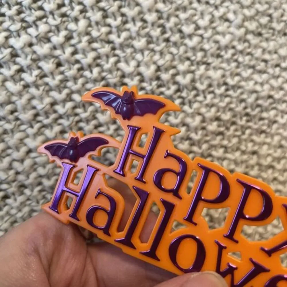 Vintage 3D Happy Halloween Black Cat Bats Halloween Cake Topper Hard‎ Plastic