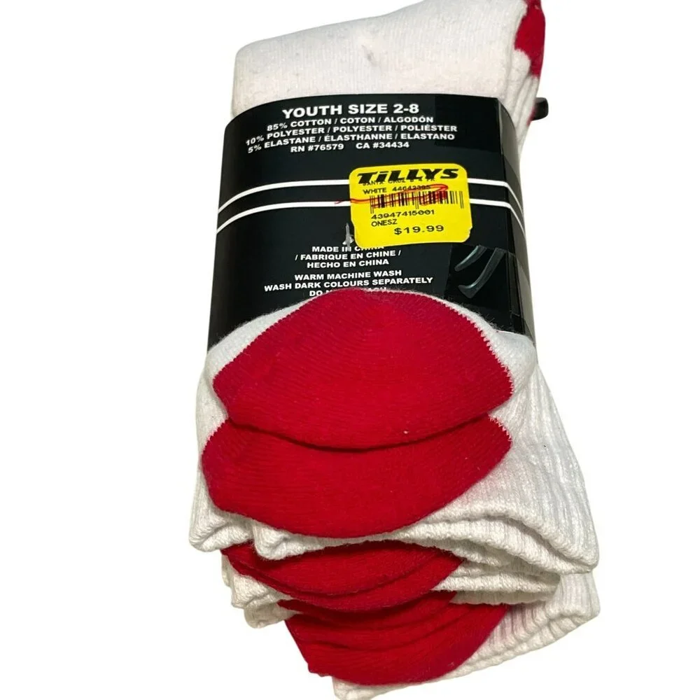 Santa Cruz 4 pack Youth Size 2-8 Socks Cotton Blend Skateboarding Style