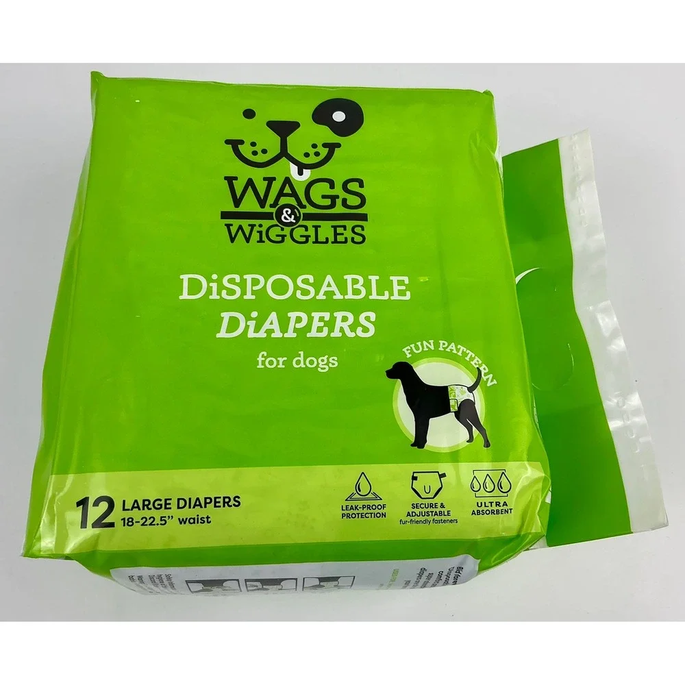 Wags & Wiggles Disposable Dog Diapers‎ Large 12 Count 18–22.5 Waist