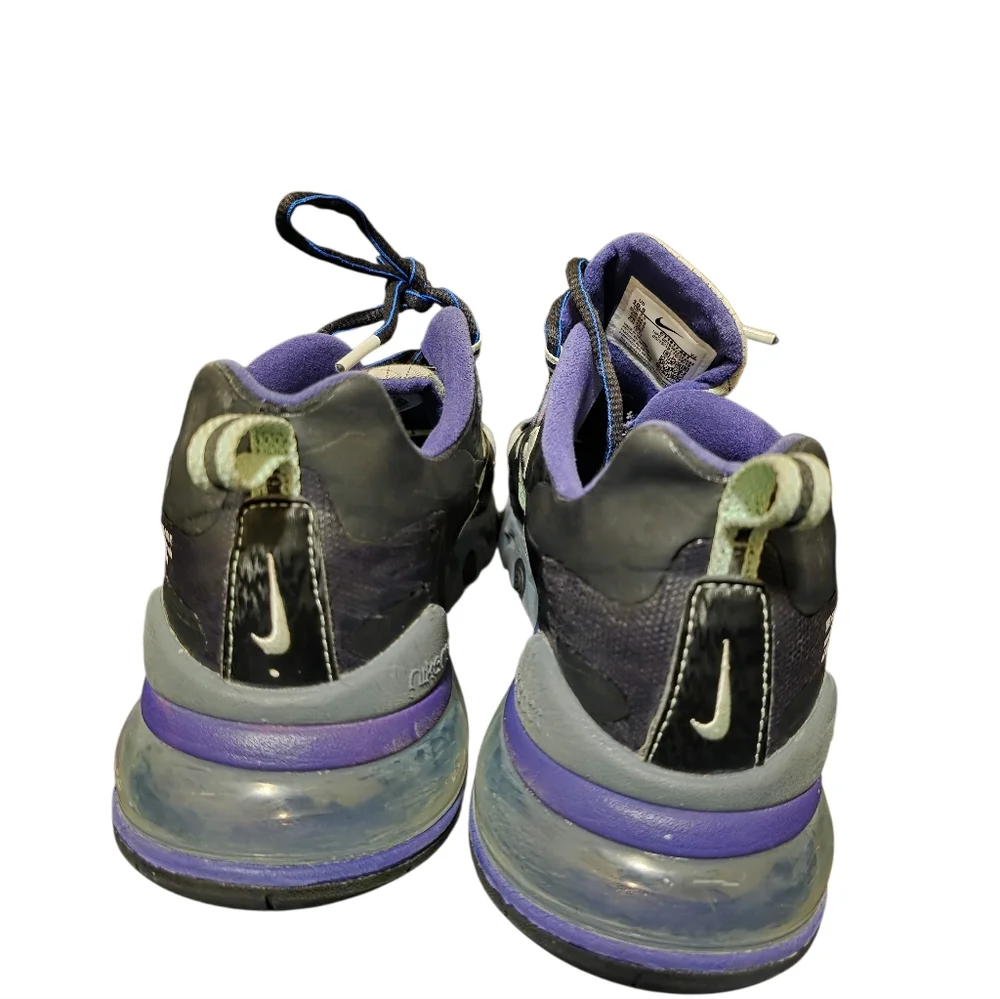 NIKE Air Max 270 React‎ Future Swoosh Sneakers Black Purple Green - Size 10.5
