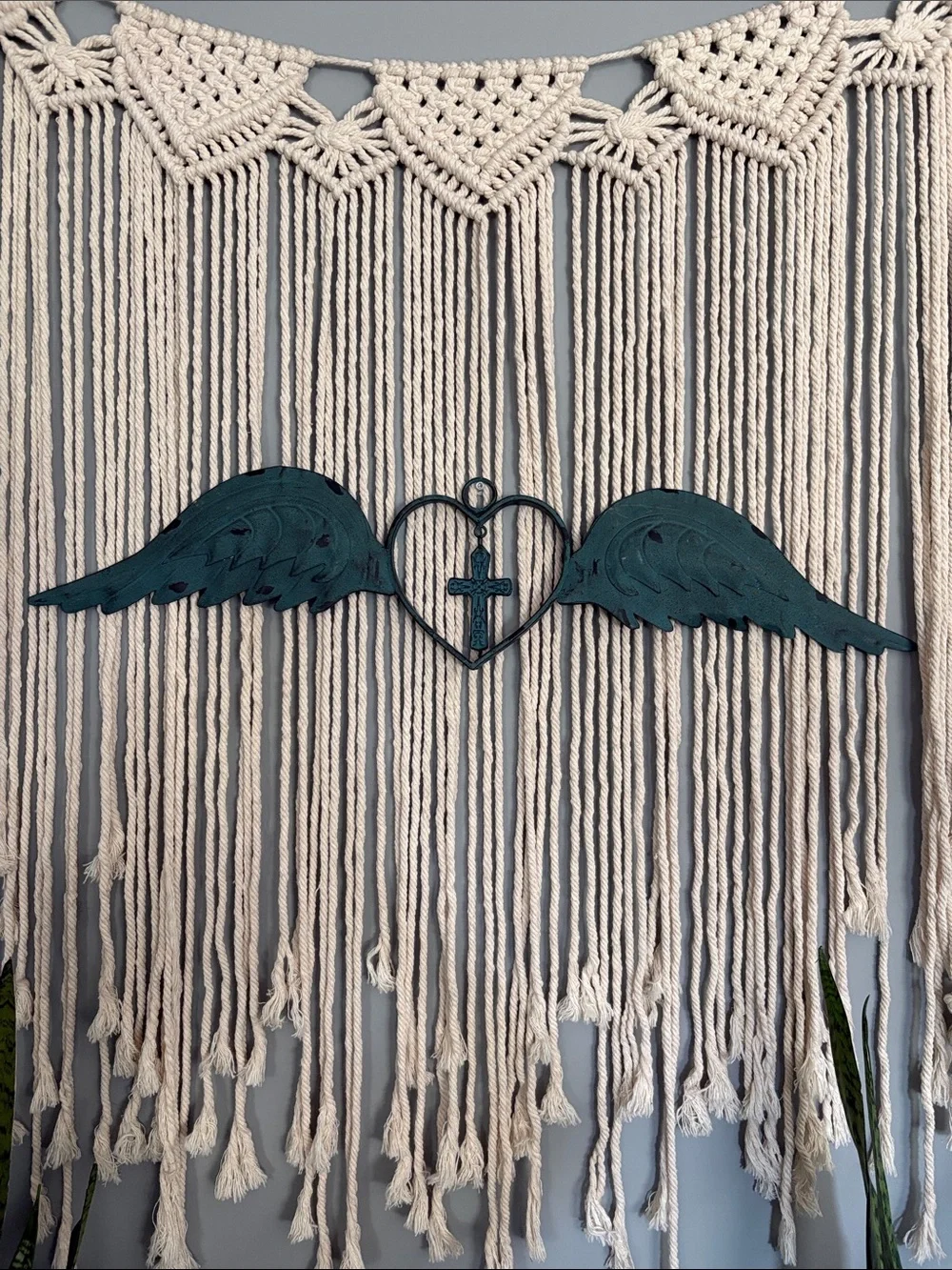 Teal Winged Heart Accent Wall Decor (Macramé not included)