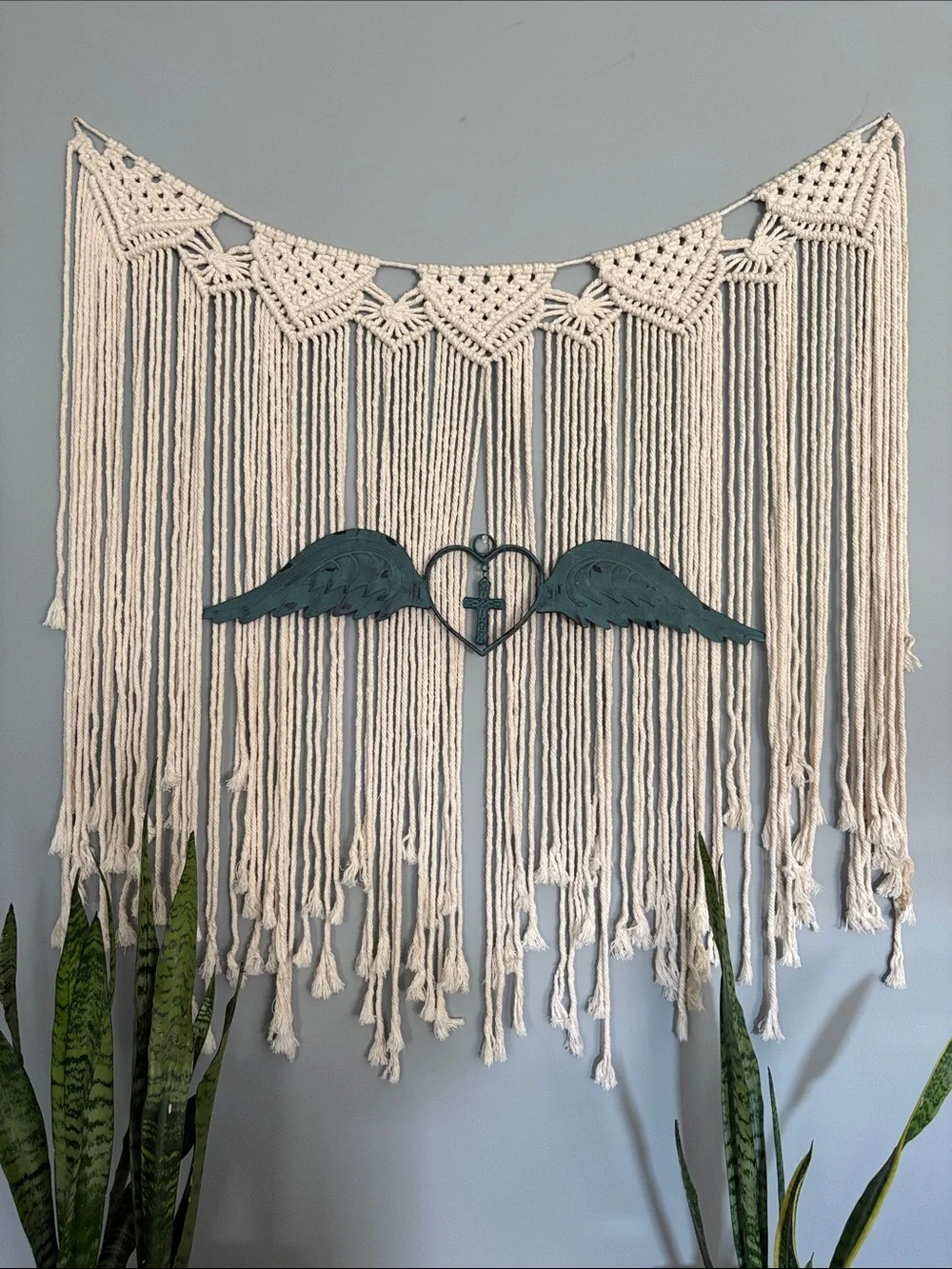 Teal Winged Heart Accent Wall Decor (Macramé not included)