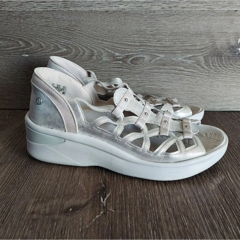Bzees Sasha Silver Metallic Slip On Comfort Wedges Sandal, Women's Size 8.5