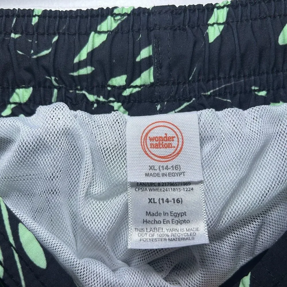 Wonder Nation Swim Shorts Boys 14-16 Multicolor Tropical Leaf Board Trunks Lined