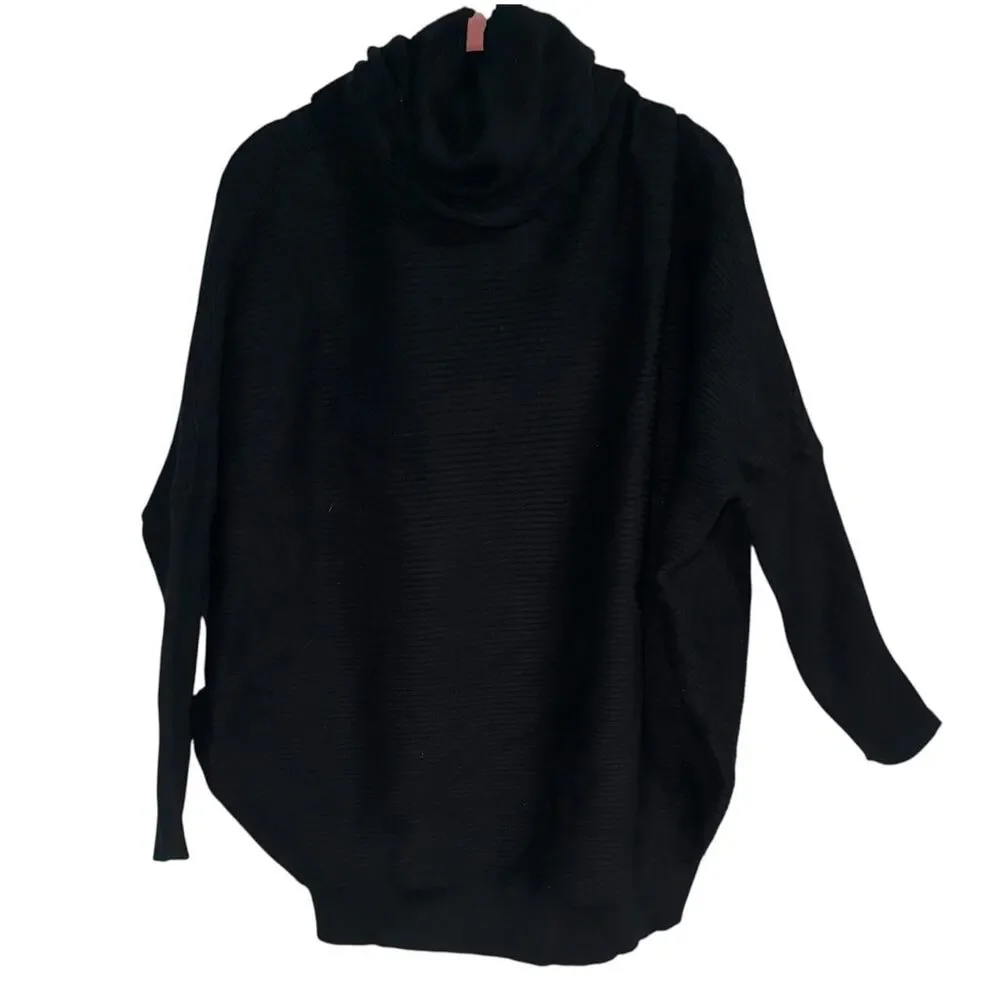 French Connection Black Ribbed Cowl Neck Sweater NWT Size M