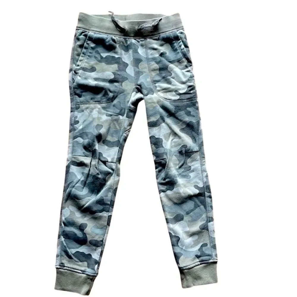Gap kids camo pants, super soft, youth medium, tan, grey, green muted pattern