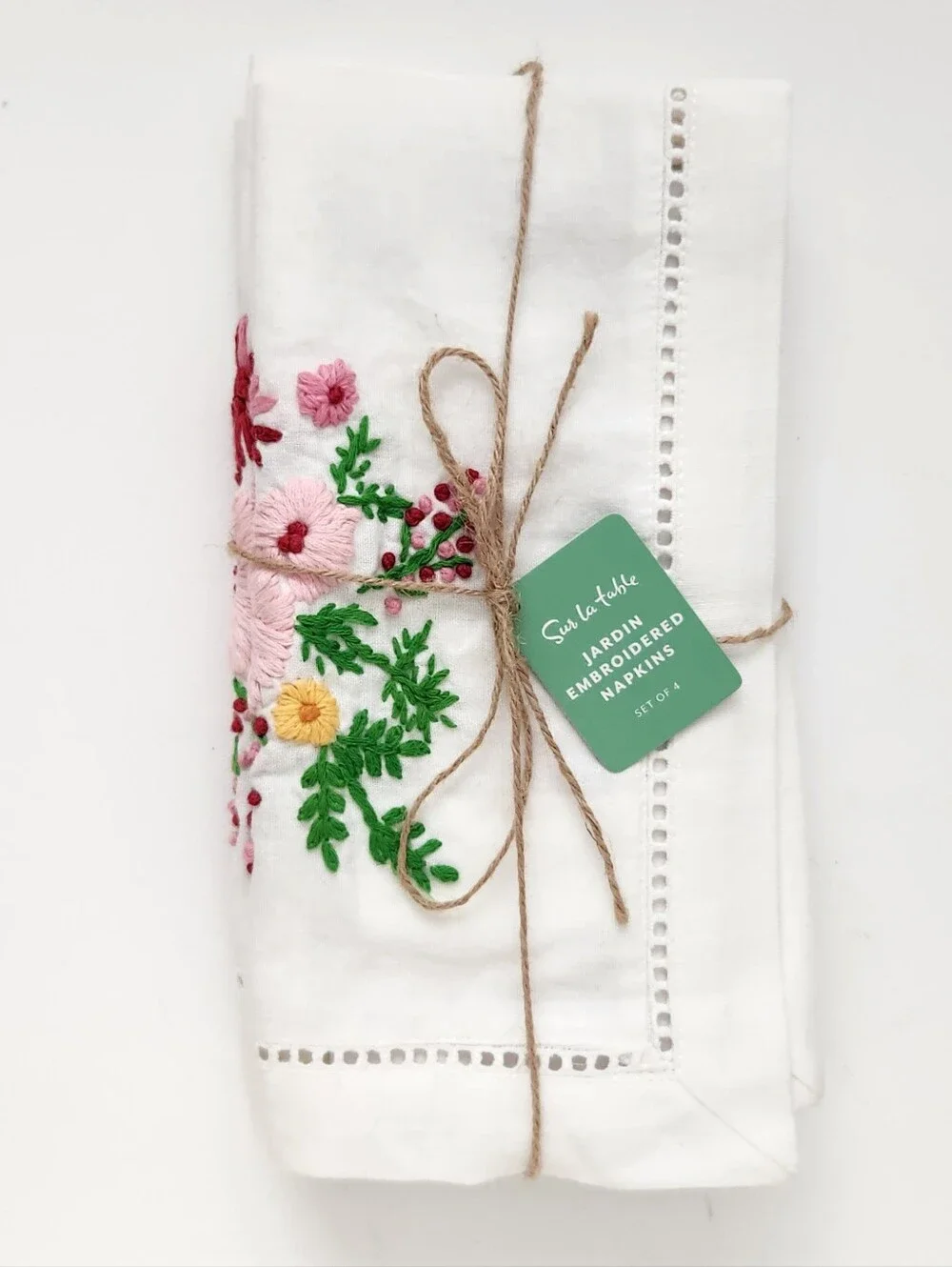 Sur la Table Jardin Floral Embroidered Napkins - Set of 4 - New
