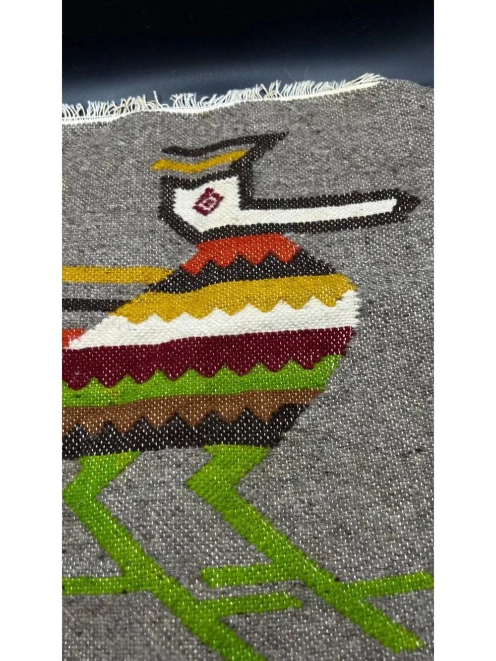 Woven Ecuadorian Tapestry Colorful Bird Rustic Tribal-Inspired 14”x14
