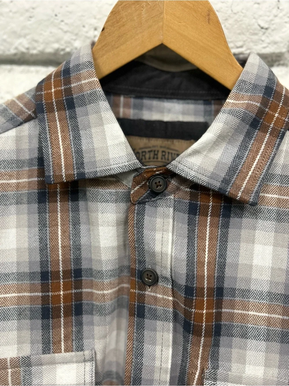 Men's Plaid Button-Down Shirt - Brown & Gray