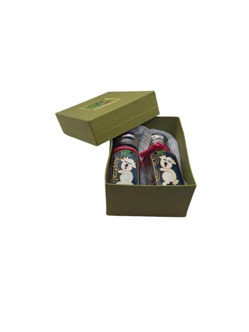 Liza Enger Handpainted Koala Bear Glass Salt & Pepper Shakers Gift Box Australia