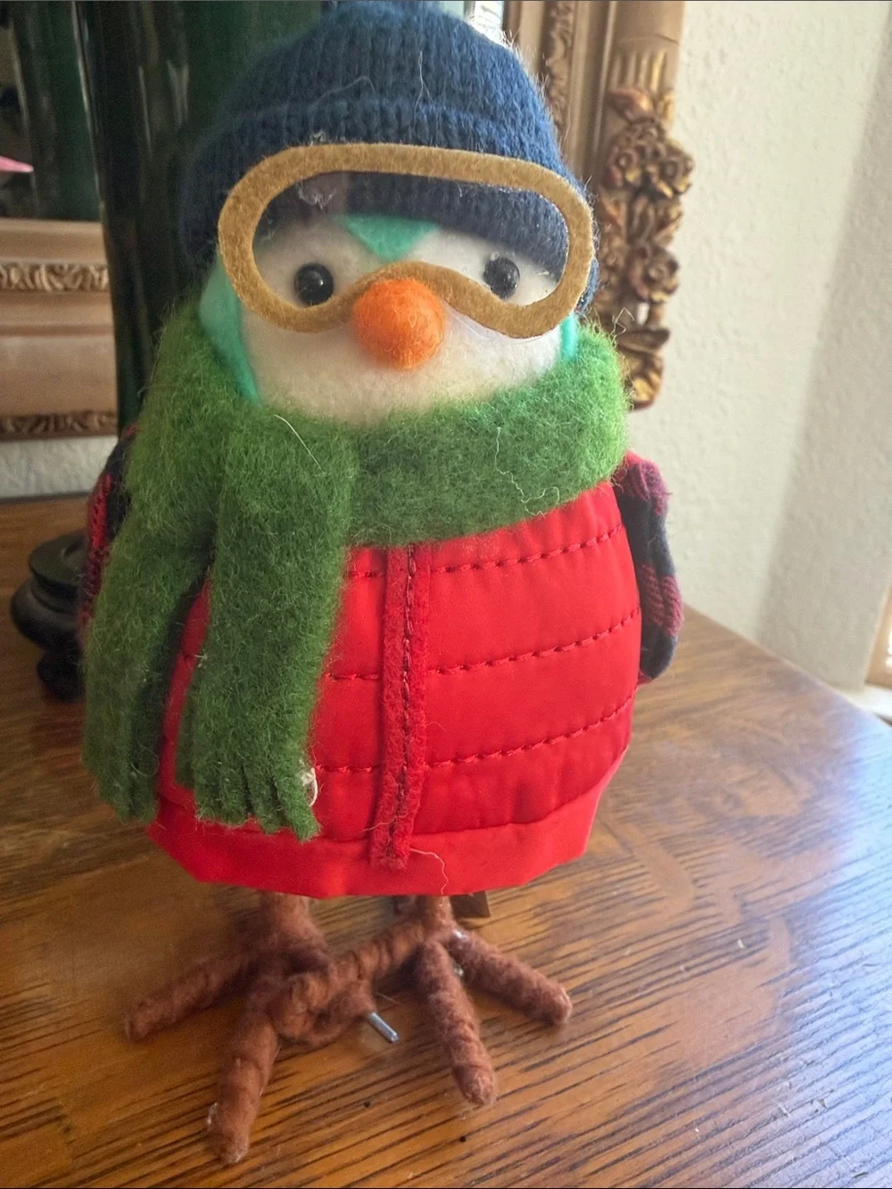 Target Red Quilted Winter Bird Figurine with Green Scarf and Blue Hat