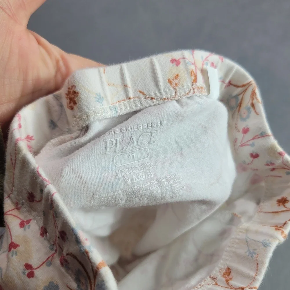 The Children's Place Legging Girls 4T White Pink Floral Botanical Cotton Stretch