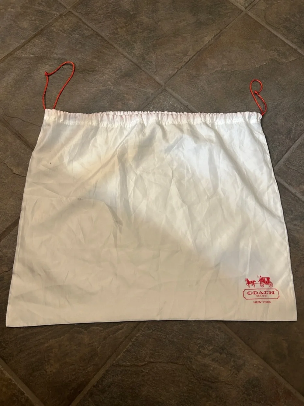 Vintage Coach White Drawstring Red Horse Carriage Logo Large