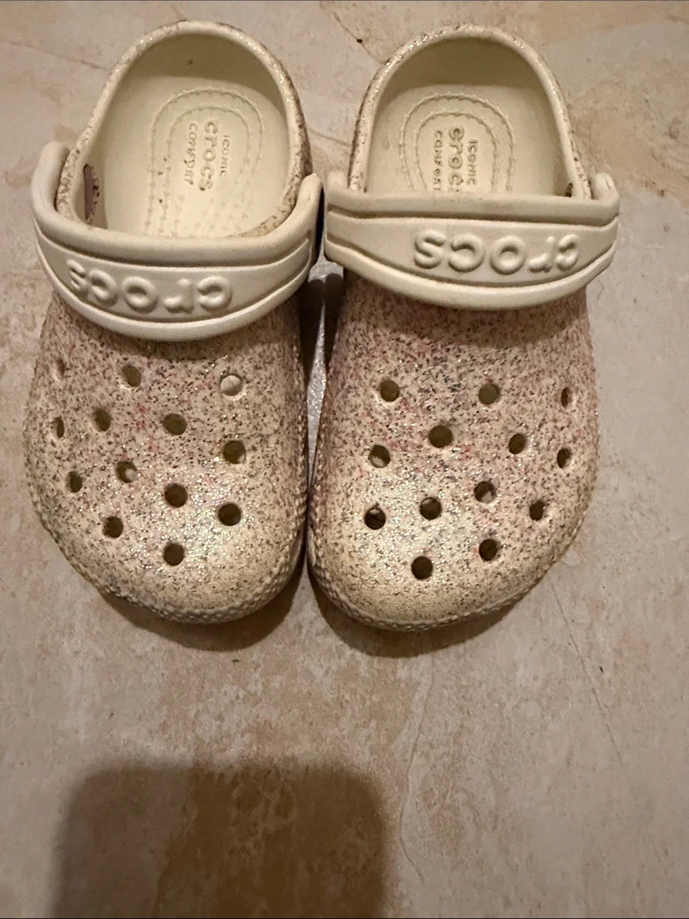 CROCS Kids Glitter Clog in Pink and White