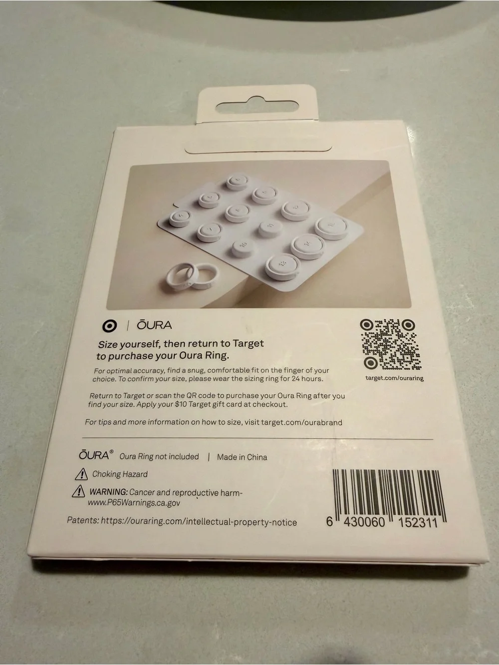 Oura branded sizing