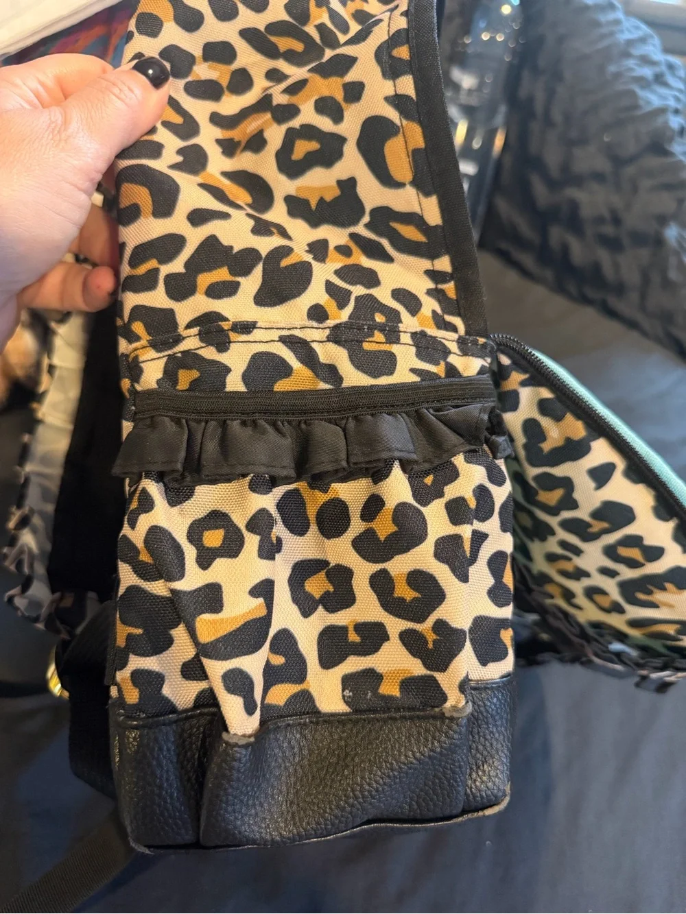 Posh Peanut Ruffled Backpack for Girls in the Lana Leopard Tan print