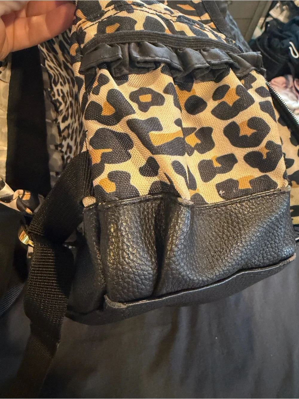 Posh Peanut Ruffled Backpack for Girls in the Lana Leopard Tan print