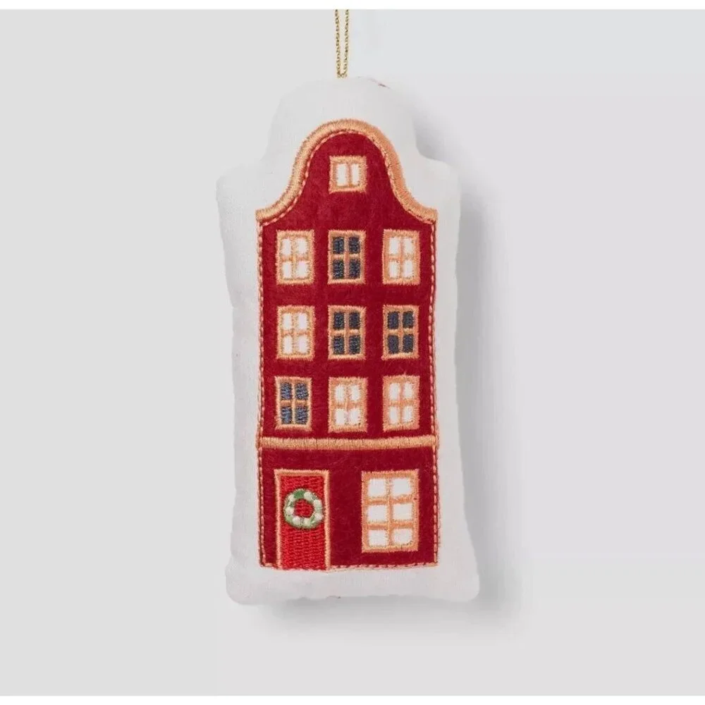 Target Fabric Plush Building House Christmas Tree Ornament Red/White Wondershop