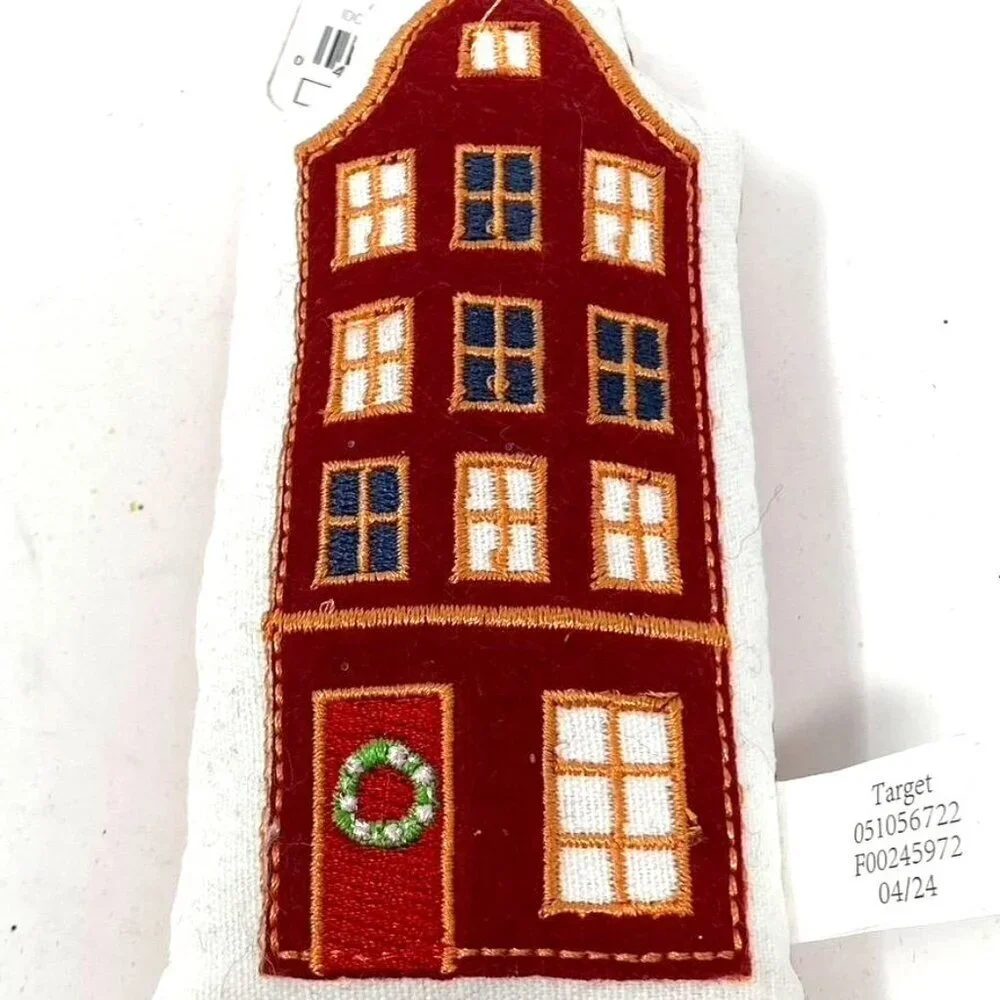 Target Fabric Plush Building House Christmas Tree Ornament Red/White Wondershop