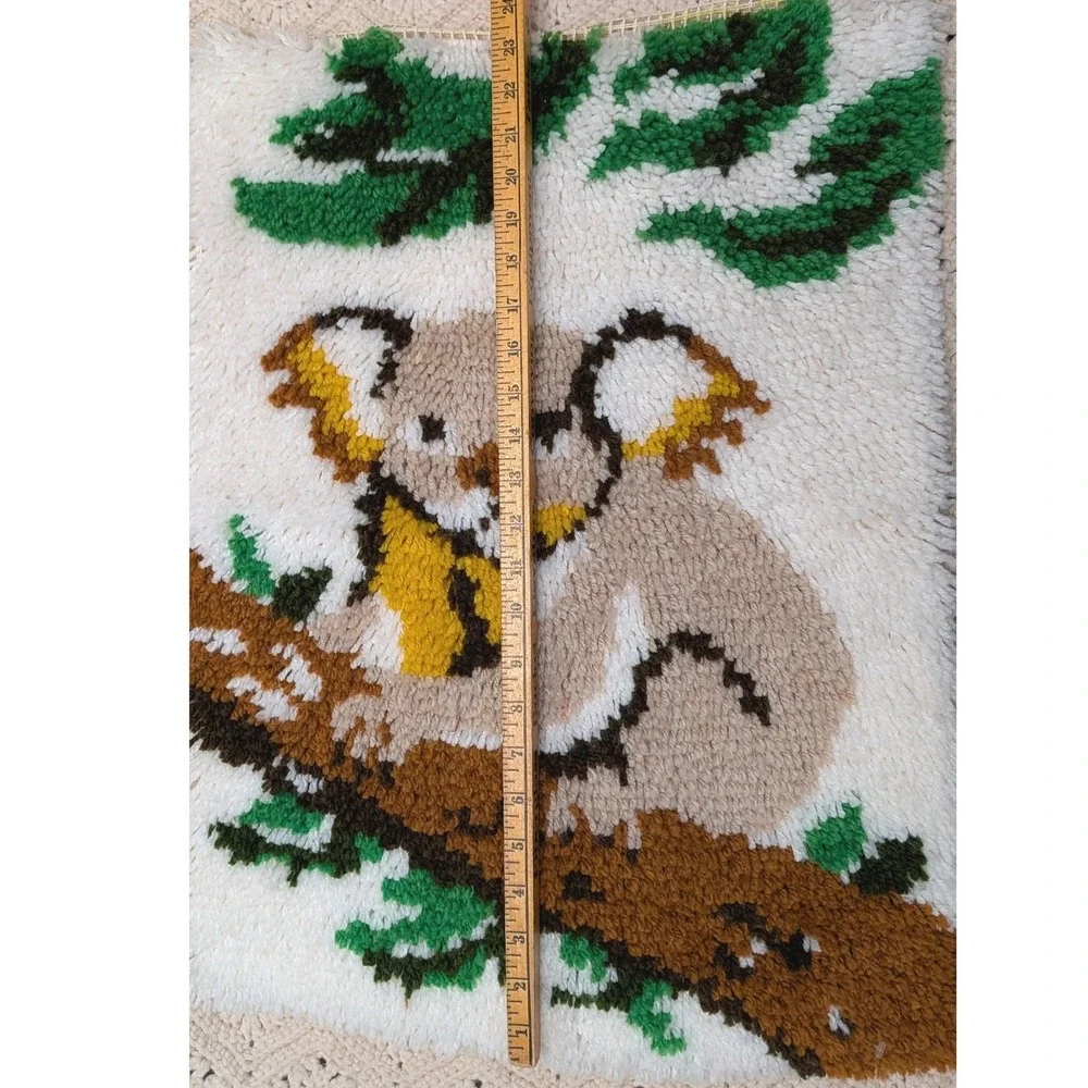Vintage Latch Hook Rug Wall Hanging Koala Bear Tree Branch Retro 18x23 Art