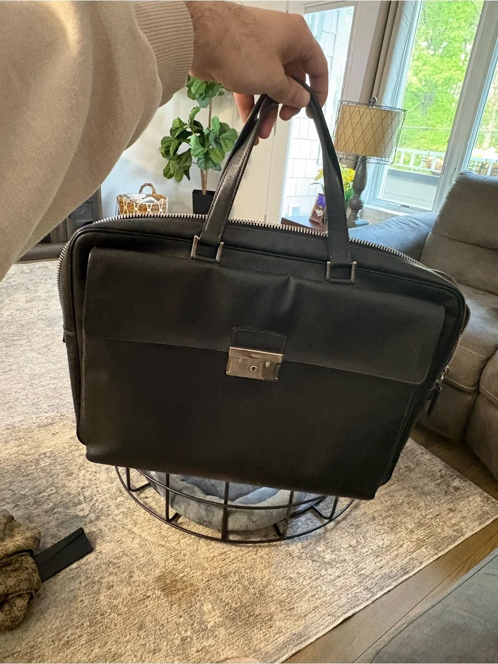 Men's Black Prada Leather Briefcase Travel & Work Bag