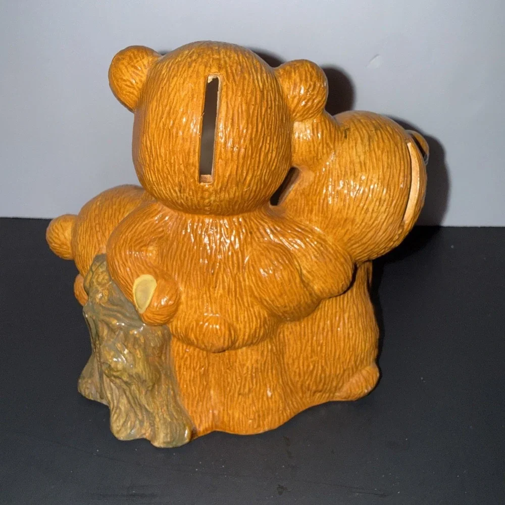 Vintage Ceramic Teddy Bear Coin Bank For Nickels Dimes & Quarters Collectible Ma