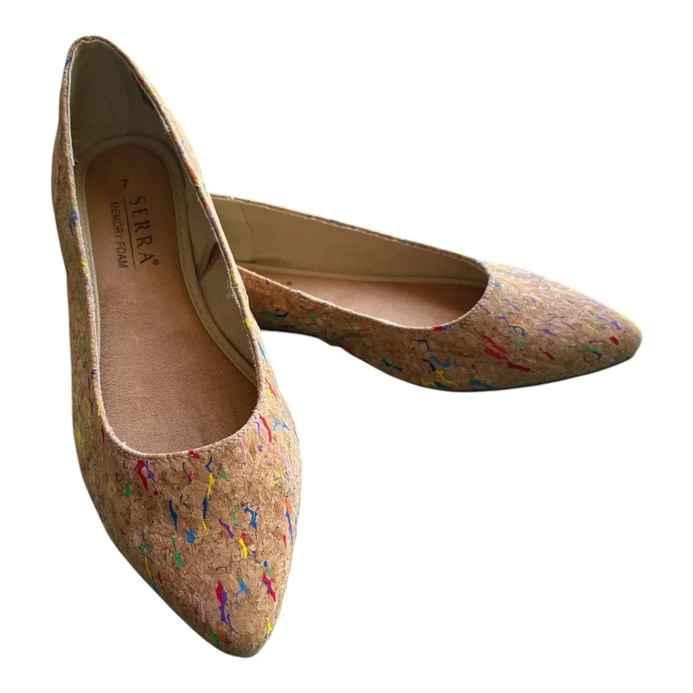 Serra Cork Flats Womens Size 7 Pointed Toe Multicolor Speckled Slip On Casual