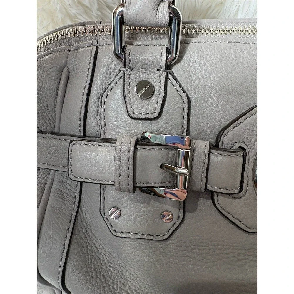Michael Kors Satchel Shoulder Bag Womens Medium Gray Pebbled Leather MK